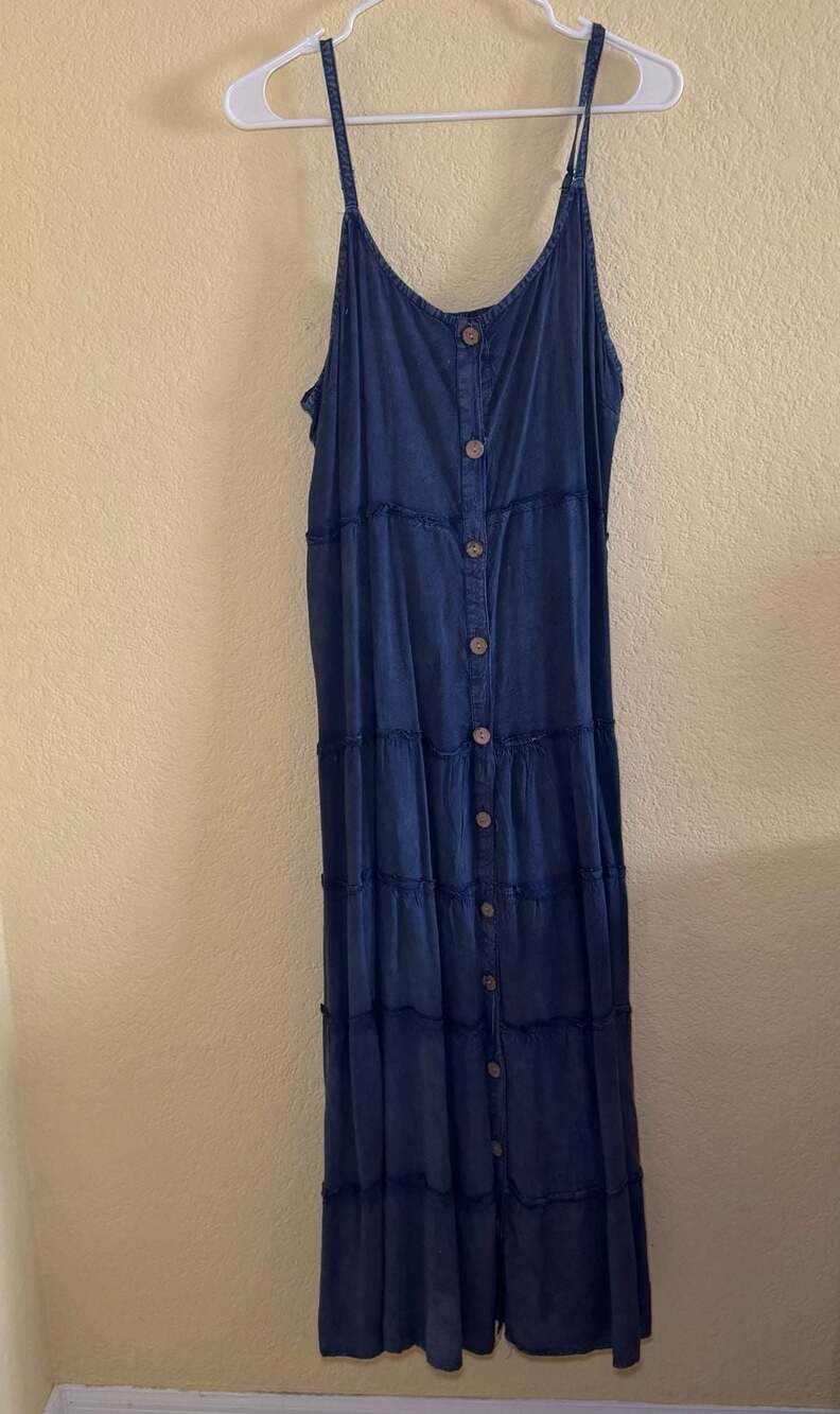 Mlle Gabrielle Size XL Tiered Button-Front Denim Maxi Dress